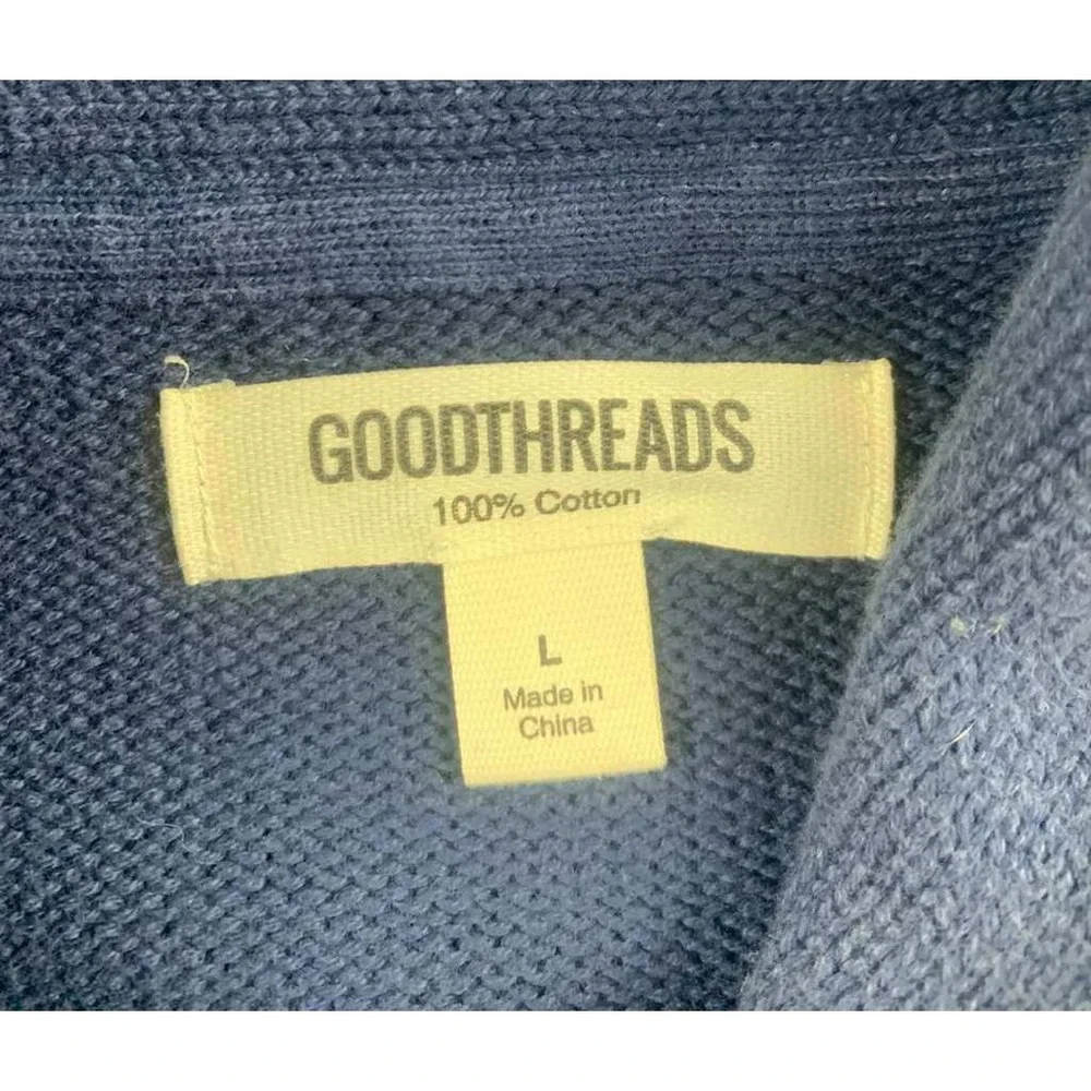 Goodthreads Sweater Men L Shawl Collar‎ Pullover Blue Indigo Wash Cotton Knit